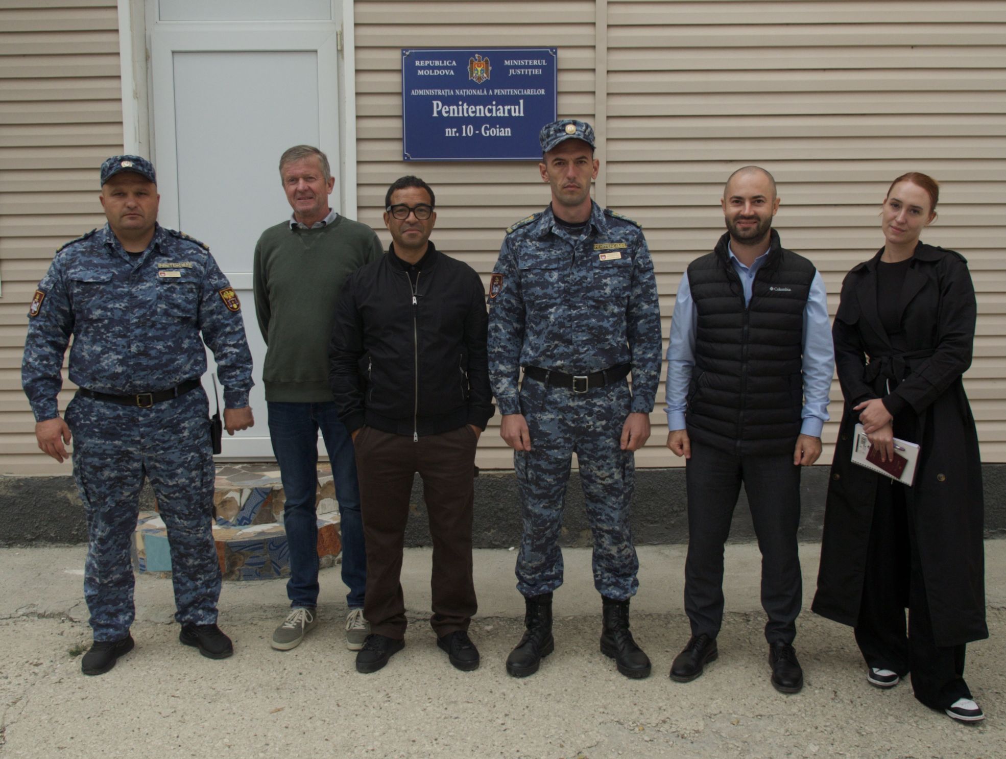 Raphael Rowe with prison officials and team members during Moldova prison visit